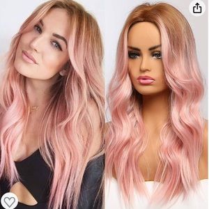Medium length Wig Dark Roots Pink Ends